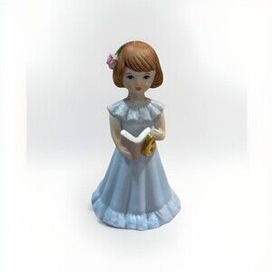 ENESCO Growing Up Birthday Girls Age 6 Lt Blue Dress Brunette Brown Hair 1982 n